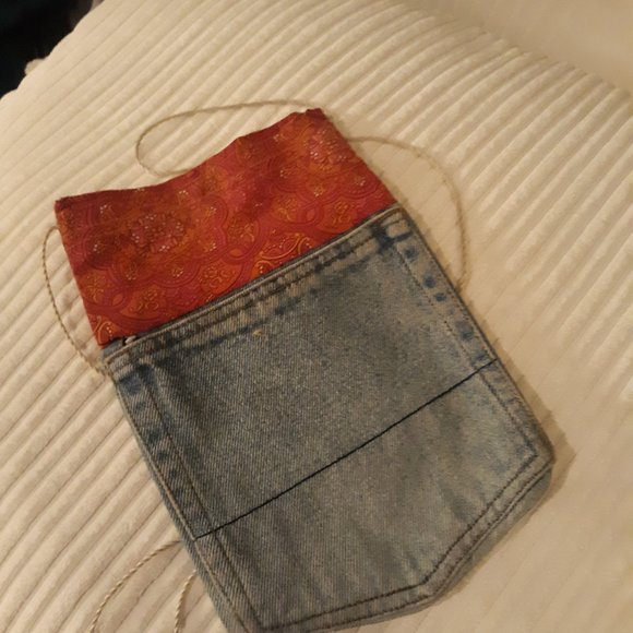 Custom made Accessories - Custom hand made crossbody pink/orange and denim small bag